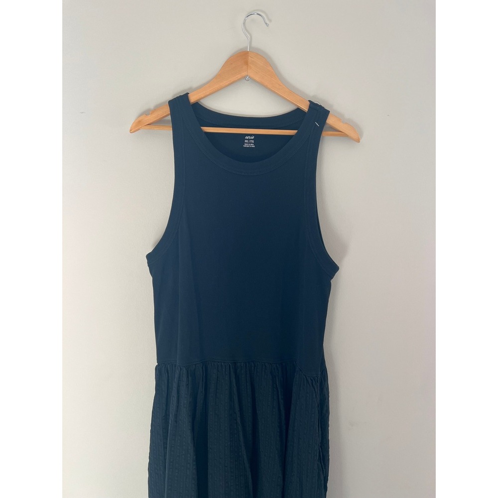 Aerie Womens Black Ribbed Mixed Media Seersucker Maxi Dress XXL 7723140084